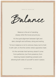 Balance Word of Intention Framed print A1 (59.4 x 84.1 cm) Wood frame Linen paper