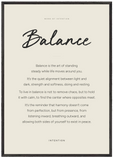 Balance Word of Intention Framed print 70x100 cm / 28x40″ Black frame Linen paper