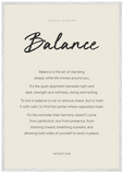 Balance Word of Intention Framed print 70x100 cm / 28x40″ White frame Linen paper