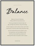 Balance Word of Intention Framed print 60x80 cm / 24x32″ Black frame Linen paper