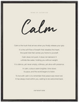 Calm Word of Intention Framed print 60x80 cm / 24x32″ Black frame Linen paper