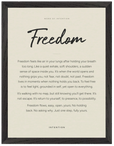 Freedom Word of Intention Framed print 30x40 cm / 12x16″ Black frame Linen paper