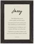 Jazzy Word of Intention Framed print 21x29.7 cm / 8x12" Black frame Linen paper