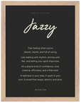 Jazzy Word of Intention Framed print 30x40 cm / 12x16″ Wood frame Carbon paper