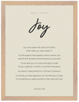 Joy Word of Intention Framed print 30x40 cm / 12x16″ Wood frame Linen paper