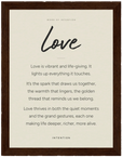 Love Word of Intention Framed print 60x80 cm / 24x32″ Dark wood frame Linen paper