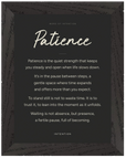 Patience Word of Intention Framed print 60x80 cm / 24x32″ Black frame Carbon paper