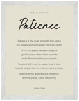 Patience Word of Intention Framed print 30x40 cm / 12x16″ White frame Linen paper