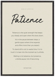 Patience Word of Intention Framed print A1 (59.4 x 84.1 cm) Black frame Linen paper