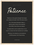 Patience Word of Intention Framed print 30x40 cm / 12x16″ Wood frame Carbon paper