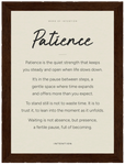 Patience Word of Intention Framed print A2 (42 x 59.4 cm) Dark wood frame Linen paper