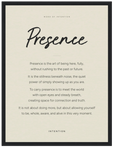 Presence Word of Intention Framed print 30x40 cm / 12x16″ Black frame Linen paper