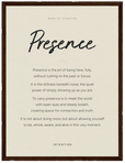 Presence Word of Intention Framed print 30x40 cm / 12x16″ Dark wood frame Linen paper