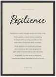 Resilience Word of Intention Framed print 50x70 cm / 20x28″ Black frame Linen paper