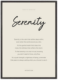 Serenity Word of Intention Framed print A1 (59.4 x 84.1 cm) Black frame Linen paper