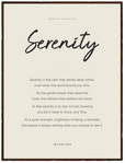Serenity Word of Intention Framed print 60x80 cm / 24x32″ Dark wood frame Linen paper