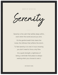 Serenity Word of Intention Framed print 30x40 cm / 12x16″ Black frame Linen paper