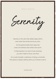 Serenity Word of Intention Framed print A1 (59.4 x 84.1 cm) Dark wood frame Linen paper