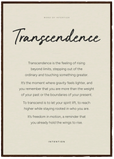 Transcendence Word of Intention Framed print A1 (59.4 x 84.1 cm) Dark wood frame Linen paper