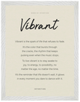 Vibrant Word of Intention Framed print 30x40 cm / 12x16″ White frame Linen paper