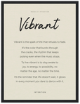 Vibrant Word of Intention Framed print 30x40 cm / 12x16″ Black frame Linen paper